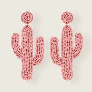 Cactus Glass Bead Pink Statement Desert Plant Southwestern Dangle Party Earring